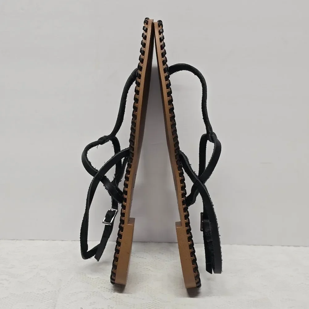 ZARA T-strap Thong Flat Sandals Black Genuine Leather Boho Minimalist 6.5 - Picture 8 of 8